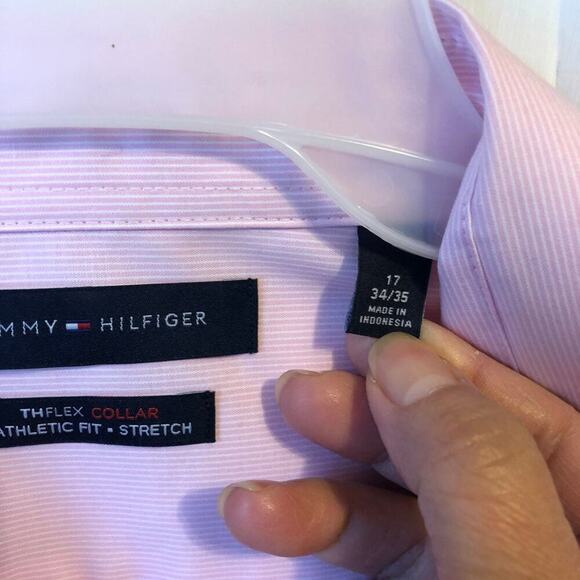 Tommy Hilfiger Button Up  Dress shirt Men 17 34/35 Pink LongSleeve Career Office - Picture 4 of 6